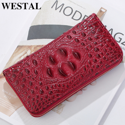 WESTAL Alligator style pochette femme portefeuille cuir longue porte monnaie femme porte monnaie femme pour femme fermeture éclair walet porte carte ► Photo 1/6