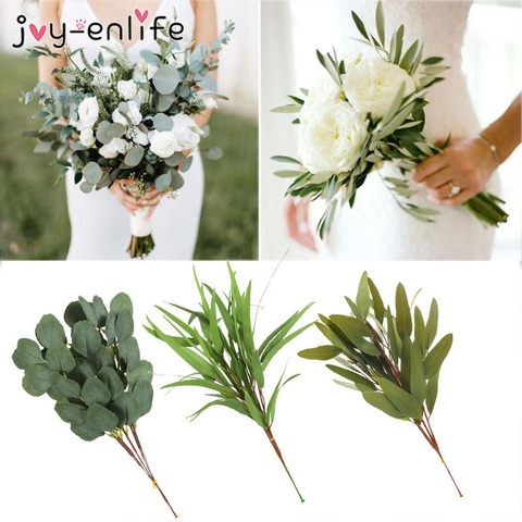 5 pièces soie saule Eucalyptus feuilles artificielles plantes vertes Branches mariée Bouquet faux fleurs mariage maison jardin décoration ► Photo 1/1