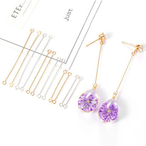 Boucles d'oreilles à Double œil en métal et acier, tige de connecteur de breloque pour la fabrication des boucles d'oreilles 50pcs, broches de connecteur, bijoux à bricoler soi-même 20/25/40mm ► Photo 1/6