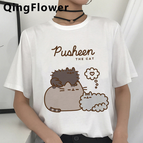 Kawaii Pusheen Chat Drôle T-shirt Femmes Anime Mignon Harajuku Dessin Animé T-shirt Mode Ullzang 90s T-shirt Graphique Top T-Shirts Femme ► Photo 1/6