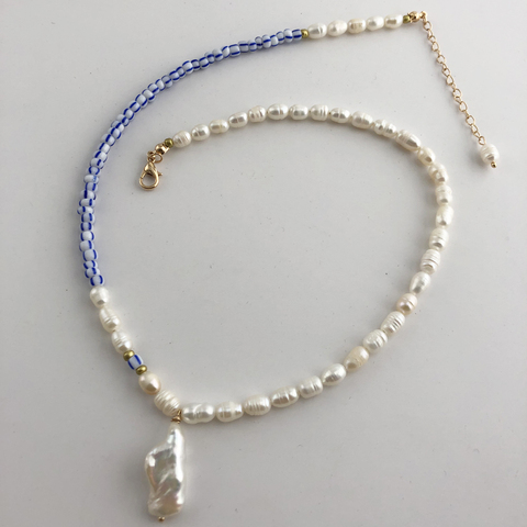 Collier à perles d'eau douce, à rayures, avec pendentif en véritable perles, bijou fait à la main, ras du cou, pour femmes, cadeau quotidien, à la mode ► Photo 1/6