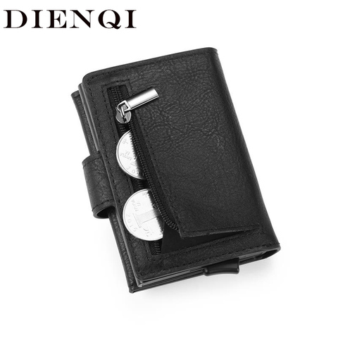 DIENQI Rfid bloquant le porte-carte de crédit hommes portefeuilles mince mince affaires en cuir métal porte-carte étui de poche magique portefeuille intelligent ► Photo 1/6