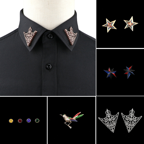 Broches de costume tendance pour hommes et femmes, 1 pièce/1 paire, broche de col de chemise or noir étoile Dragon creux Triangle en cristal, accessoire quotidien ► Photo 1/6