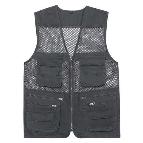 Nouveau décontracté en vrac coton hommes gilet col en v maille fermeture éclair sans manches hommes veste printemps été mâle gilet avec beaucoup de poches WFY03 ► Photo 1/6