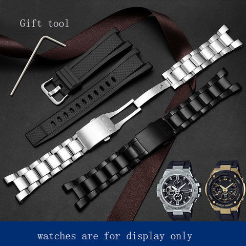 Yopo Bracelet en acier inoxydable Bracelet en argent noir Interface spéciale pour G SHOCK GST-W300/400G/B100/W120L chaîne de montre en silicone ► Photo 1/5