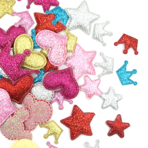 Patchs en cuir à paillettes multicolores, 50 pièces, tampons couronne/cœur/étoile, jolies applications scintillantes pour vêtements, pince à cheveux pour bricolage pour filles ► Photo 1/6