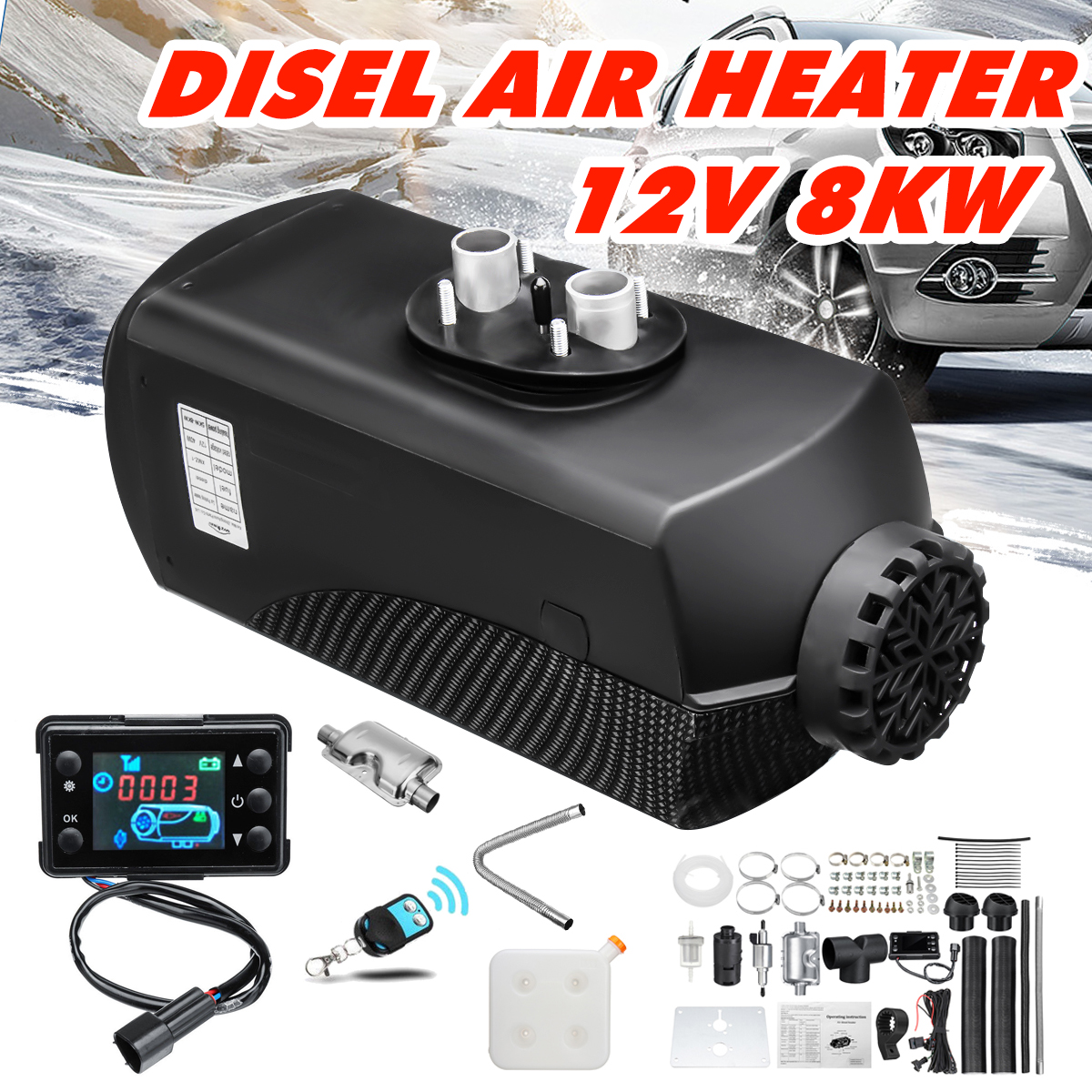 Réchauffeur de voiture 8KW 12V Air Diesels chauffage chauffage de stationnement avec télécommande moniteur LCD pour RV, camping-Car remorque, camions, bateaux ► Photo 1/6