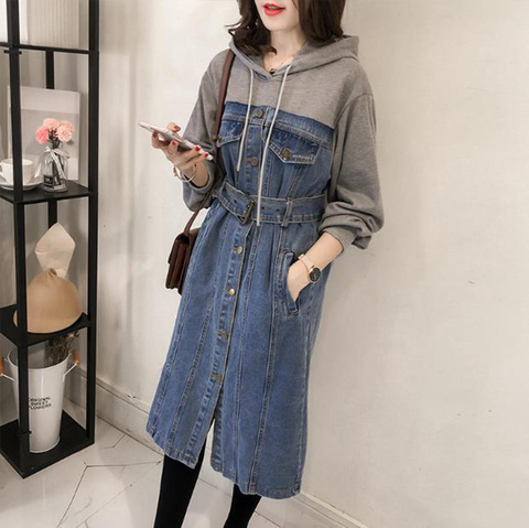 Longue robe en Jean à capuche 4xl pour femme, grande taille, Slim à manches longues, style coréen, en Jean, grande taille, surdimensionné ► Photo 1/5