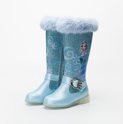 Disney princesse dessin animé chaussures hiver chaud filles bottes hautes avec peluche cuir Pu haute qualité enfants bottes de neige filles Elsa chaussure ► Photo 1/6