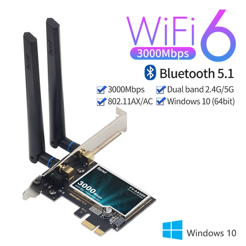 3000Mbps Wifi 6 sans fil AX200 bureau PCIe Wifi adaptateur Bluetooth 5.1 802.11ax double bande 2.4G/5GHz PCI Express carte réseau ► Photo 1/6