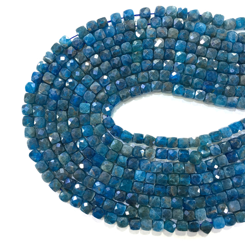 Apatite – perles bleues en pierre naturelle de 4mm, Cube carré à facettes pour la fabrication de bijoux, collier, boucle d'oreille, bracelet, bricolage ► Photo 1/6