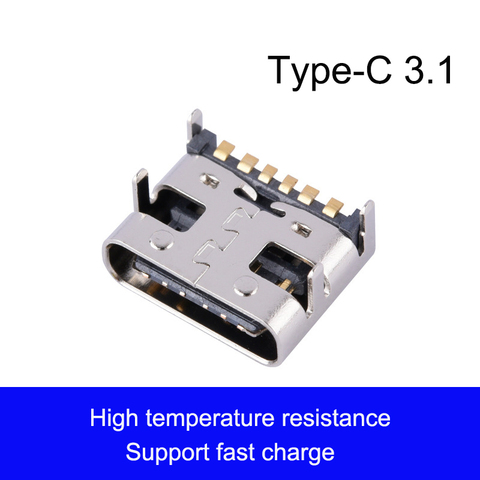 Connecteur de prise SMT Micro USB Type C 3.1 femelle, 10 pièces/lot, 6 broches, Placement SMD DIP pour conception de PCB, bricolage, charge à courant élevé ► Photo 1/5