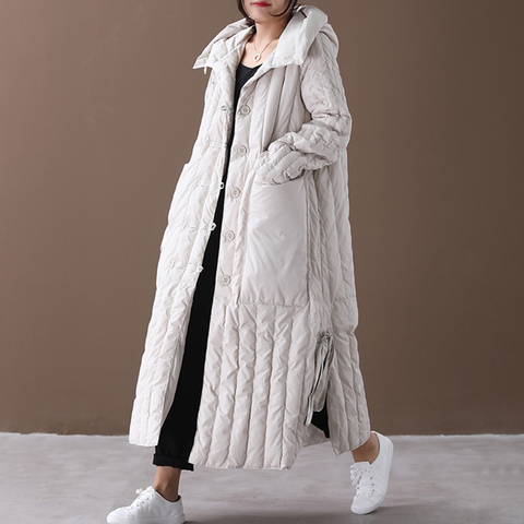 Manteau Long pour femmes hiver ample grande taille à capuche grande poche simple boutonnage (bas tissu) élégant littéraire mode Blouse YR1 ► Photo 1/6