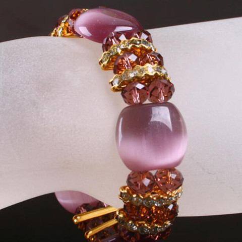 Bracelets en perles de cristal à la mode pour les yeux de chat, bon Bracelet en or extensible, une pièce gcb1148 ► Photo 1/3
