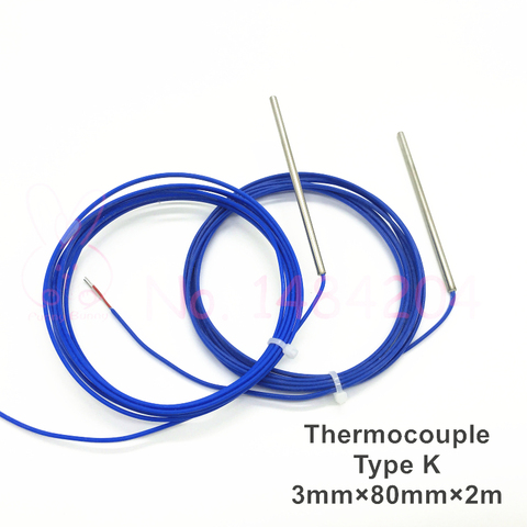 2 thermocouples de Type K,-40 ~ 480 degrés 3mm / 4mm * 80mm, sonde capteur de température, fil isolé bleu de 2 mètres, haute qualité ► Photo 1/4