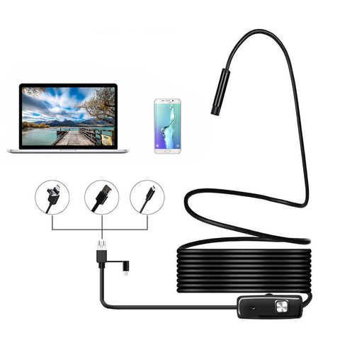 Caméra Endoscope 720P 5.5mm, objectif PC, Android USB, câble de 1m et 2m Led étanche, caméra d'inspection de voiture, Tube serpent ► Photo 1/6