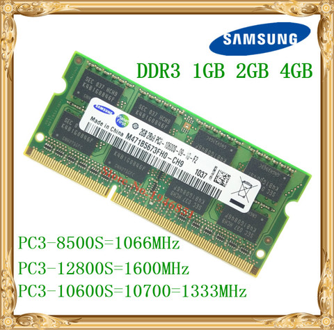 Samsung-ordinateur portable DDR3, 4 go, mémoire de 1 go, 1066 MHz, 1333 MHz, 1600, PC3-10600, 8500 S, RAM 12800 S, 2 go, 4 go ► Photo 1/1