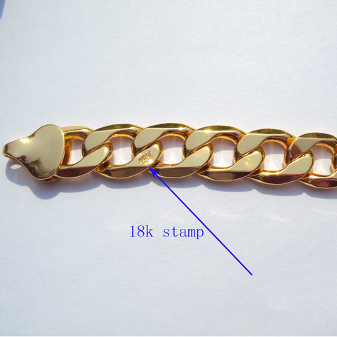 18 k solide GoldGF authentique finition 18 k estampillé 10mm fine bordure cubaine lien chaîne collier hommes fait dans le meilleur 600mm ► Photo 1/6