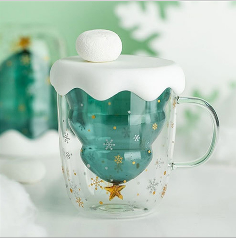 Creative 3D Transparent Double Anti-brûlure verre arbre de noël étoile tasse tasse à café lait jus tasse enfants cadeau de noël ► Photo 1/6