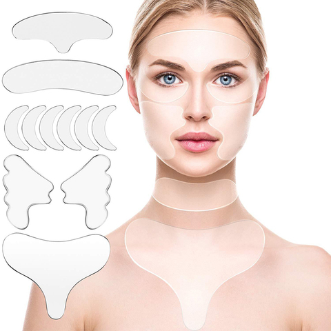 Femmes silicone Anti-rides visage bandes Oeil Front Menton Retrait De Ride de Cou Patchs De Levage Facial Invisible Tampons de soins de la peau ► Photo 1/6