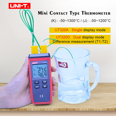 UNI-T UT320A UT320D thermomètre Thermocouple Mini Type de Contact simple/double canal K/J température compteur données tenir MAX/MIN/AVG ► Photo 1/6