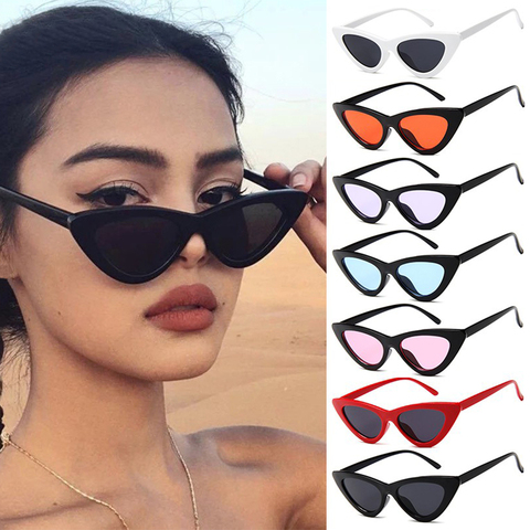 Lunettes de soleil en forme d'oeil de chat pour femmes, verres solaires, miroir, noires, Triangle, lentilles, Streetwear, UV400 ► Photo 1/6