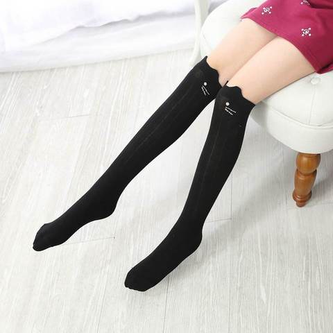 Chaussettes longues en coton pour enfants, mignonnes, au dessus du genou, motif chat de dessin animé, automne et hiver, chaussettes chaudes pour filles ► Photo 1/6