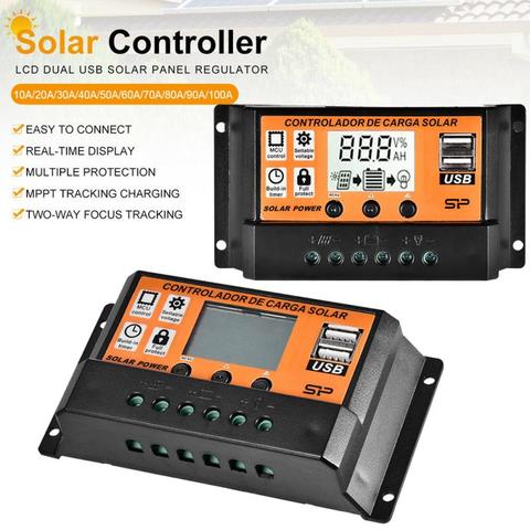 Contrôleur de chargeur solaire 10A/20A/30A/40A/70A/100A système de panneau solaire automatique contrôleur de charge de régulateur de batterie USB LCD PWM ► Photo 1/6