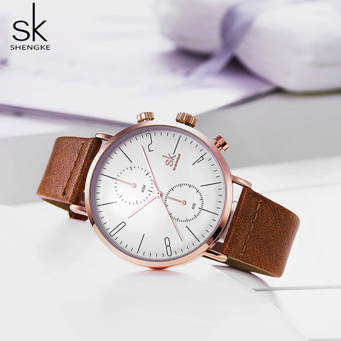 Shengke – montre-bracelet en cuir pour hommes, à Quartz, à la mode, Business ► Photo 1/6