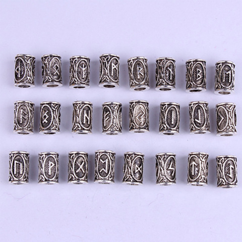 Ensemble de Runes Viking 10 pièces 24 modèles, perles amples entretoises adaptées à la barbe ou aux cheveux TIWAZ TYR Sol rune Odal Futhark Rune, bijoux à faire soi-même ► Photo 1/3