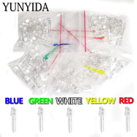 100 pièces = 5 valeur x 20 pièces F5 5MM éclairage à LED rond assortiment Kit bricolage LED s ensemble blanc jaune rouge vert bleu ► Photo 1/1