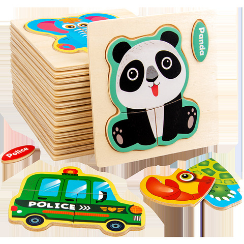 Jouets d'intelligence 3D en bois pour bébés, Puzzle Animal de dessin animé, jouets éducatifs d'apprentissage précoce pour enfants ► Photo 1/6