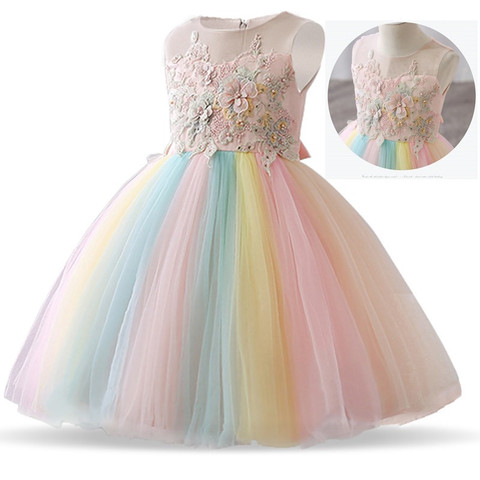 Robe en dentelle brodée de fleurs pour filles, tenue de mariage arc-en-ciel, frocs de fête, vêtements pour enfants ► Photo 1/6