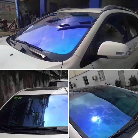 Film solaire autocollant caméléon bleu VLT 67% pour vitres latérales de voiture, 3m X 0.5m, feuilles antidéflagrantes ► Photo 1/6