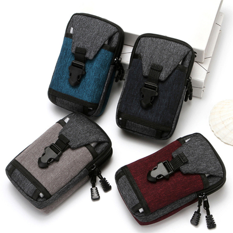 Hommes taille sac décontracté toile Patchwork voyage Pursue fermeture éclair imperméable à l'eau taille Pack multifonction mâle support de carte de téléphone ► Photo 1/6