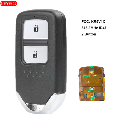 KEYECU Smart télécommande porte-clés 2 bouton 313.8MHz ID47 pour Honda City Crider Jazz navette FCC: KR5V1X 72147-T5A-J01 / 72147-T5C-J01 ► Photo 1/4