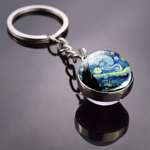 Van Gogh peinture à l'huile porte-clés nuit étoilée art Picutre boule de verre porte-clés Van Gogh bijoux pour hommes pour femmes livraison directe ► Photo 1/4