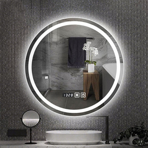 Miroir mural anti-brouillard miroir de salle de bain à led bluetooth intelligent pour salle de bains, rond lumineux ► Photo 1/6