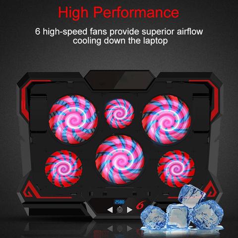 Refroidisseur d'ordinateur portable de jeu Six ventilateur écran Led deux Port USB plaque de refroidissement pour ordinateur portable support pour ordinateur portable pour ordinateur portable pour Gamer bureau à domicile ► Photo 1/1