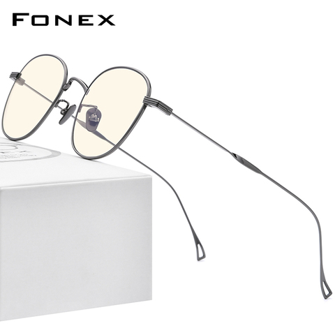 FONEX Anti lumière bleue bloquant lunettes femmes 2022 Vintage rond antibleu UV rayons ordinateur jeu titane lunettes hommes 8554AB ► Photo 1/6