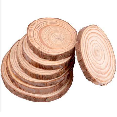 Tranches de bois rondes de pin naturel de 3 à 16cm d'épaisseur, cercles non finis avec écorce d'arbre, disques de bûches, bricolage, peinture de fête de noël ► Photo 1/6