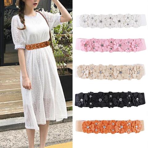 Ceinture pour femmes dame 2022 mode fleur élastique ceinture extensible large ceinture élastiquée filles robe accessoires ► Photo 1/6