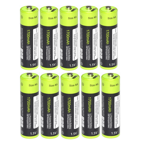 Batterie d'origine 10 pièces ZNTER AA 1.5V 1700mAh batterie Rechargeable au Lithium polymère Rechargeable par batterie de câble USB livraison directe ► Photo 1/6