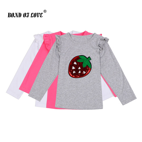 T-shirt à longues manches pour enfants, haut avec motif de fraise, haut d'automne, printemps et été ► Photo 1/6