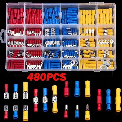 280/300/480 pièces isolé câble connecteur fil électrique assorti à sertir pelle bout à bout anneau fourche ensemble anneau cosses roulé bornes Kit ► Photo 1/6