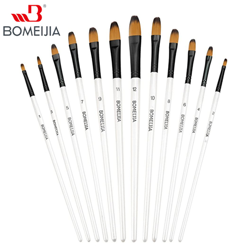 Ensemble de pinceaux professionnels pour aquarelle acrylique, Gouache, huile et peinture faciale, poils de Nylon dorés, 12 pièces ► Photo 1/6