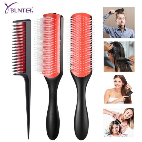 YBLNTEK peigne à cheveux brosse à cheveux démêlante à 9 rangées peigne à queue de Rat brosse à cheveux coiffante droite frisée cheveux humides cuir chevelu brosse de Massage femmes ► Photo 1/6