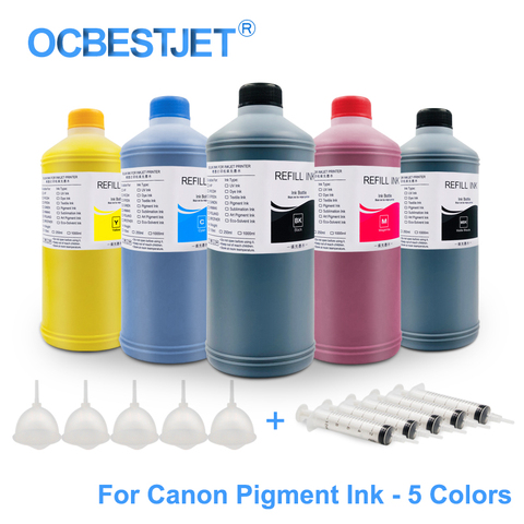 Kit de recharge d'encre pigmentée, 5x1000ML, pour Canon PFI-107 PFI-120 PFI-102 TM-200 TM200 TM-205 TM-300 TM300 (BK C M Y MBK) ► Photo 1/1