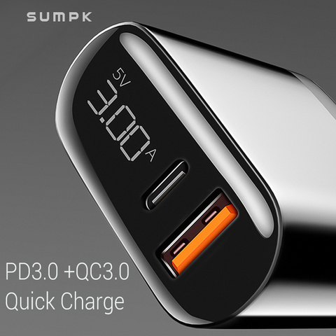 SUMPK 18W PD chargeur Charge rapide USB Type C chargeur de téléphone rapide affichage LED QC3.0 pour iPhone 11 12 Mini 12Pro Max Samsung Xiaomi ► Photo 1/6