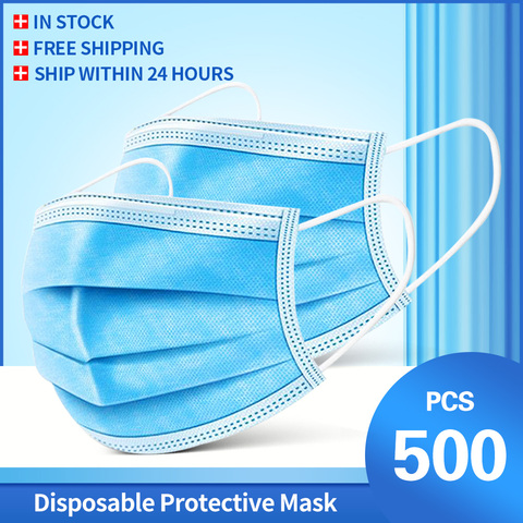 10-500 pièces masque jetable non tissé 3 couches pli filtre masque bouche masque facial filtre sûr respirant masques de protection ► Photo 1/6